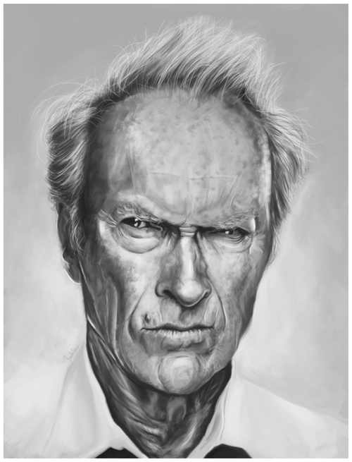 Main image Clint Eastwood Karikatur Poster – Fine Art Print von NIBO auf Hahnemühle Papier | Premium Western & Film Wandkunst
