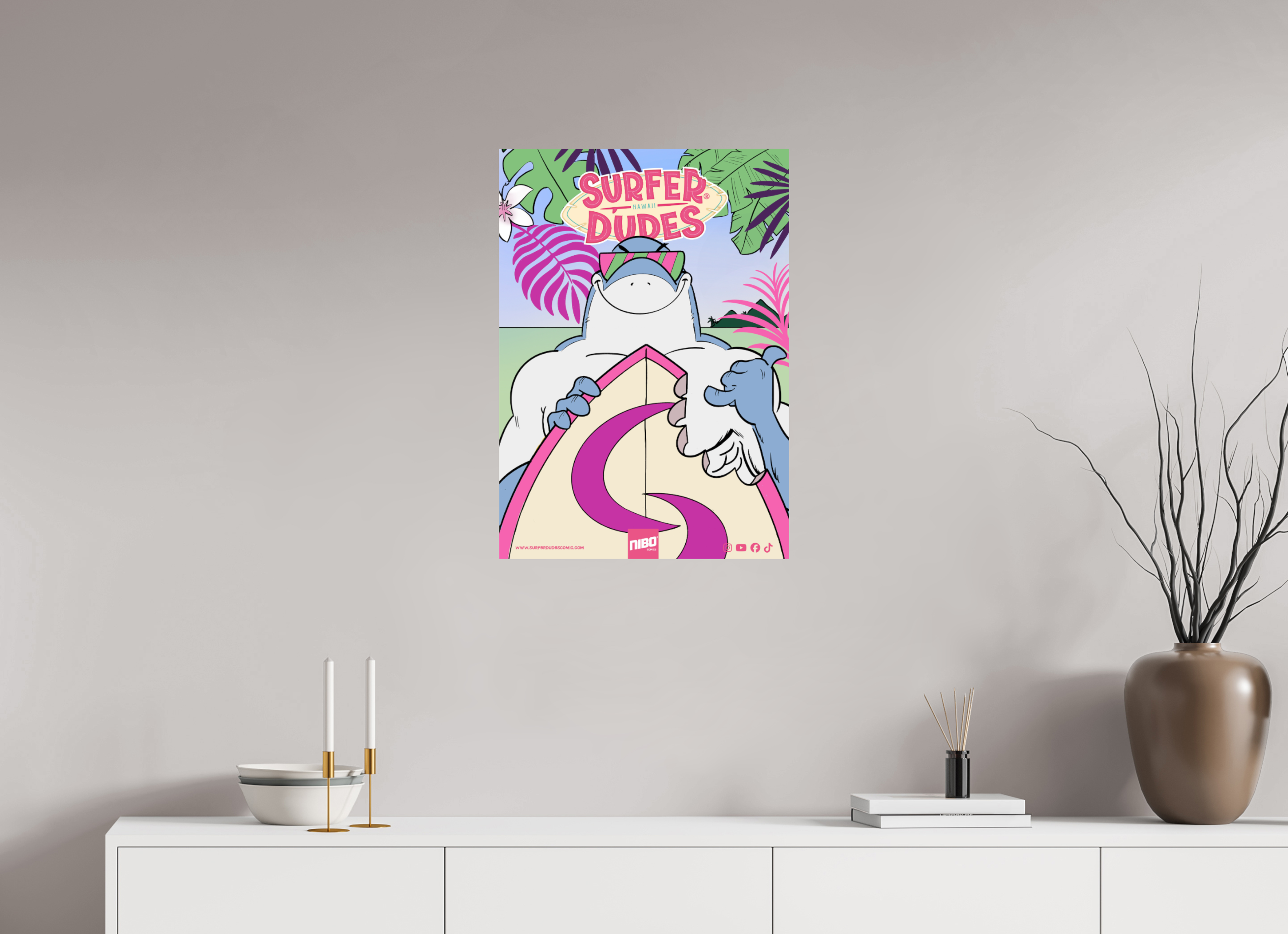 50 x 70,7 cm, Photo Print On Fuji Crystal DP II Poster: SharkBite Tropical Island Chill – Surfer Dudes®