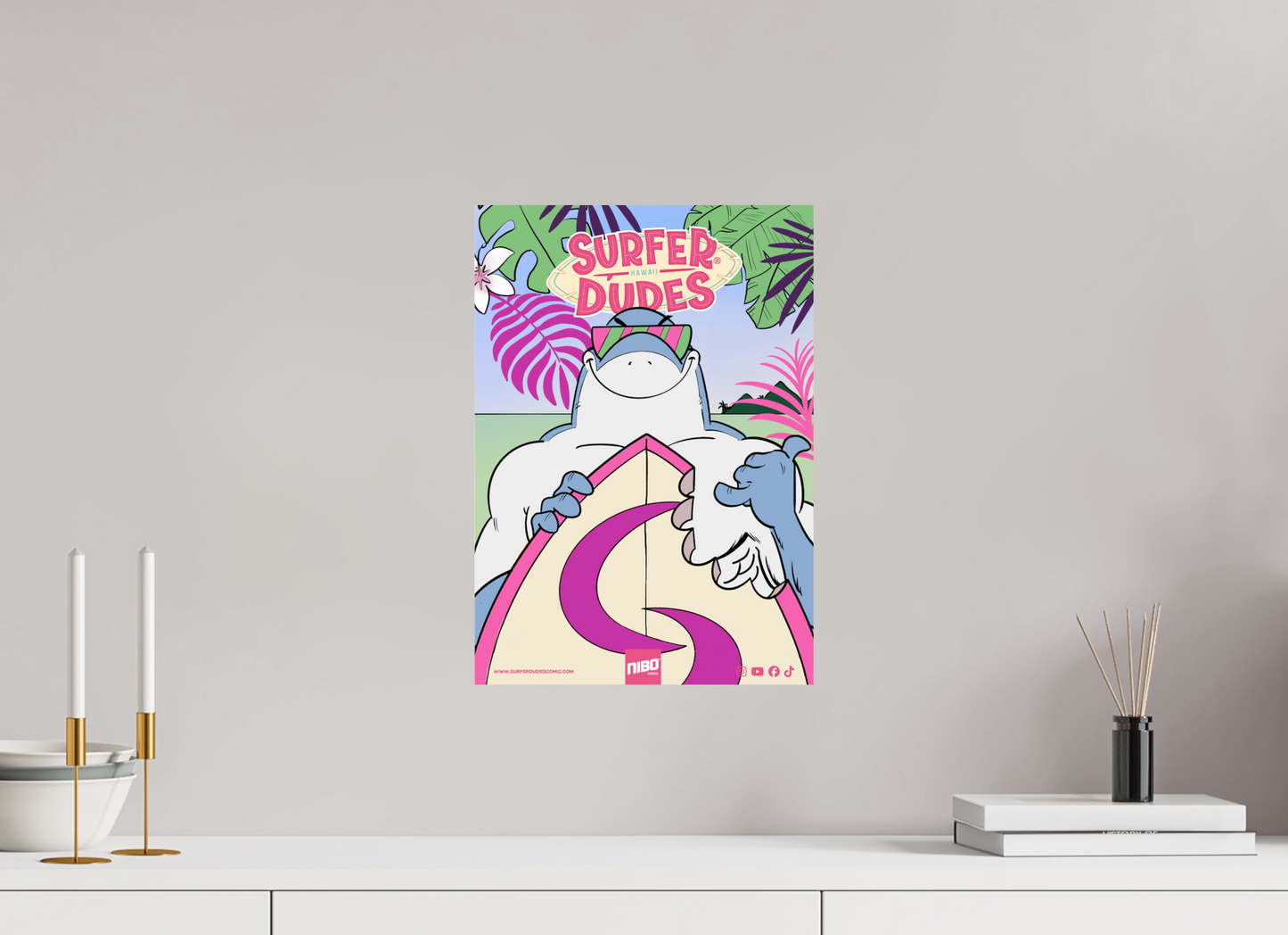 30 x 42,4 cm, Photo Print On Fuji Crystal DP II Poster: SharkBite Tropical Island Chill – Surfer Dudes®