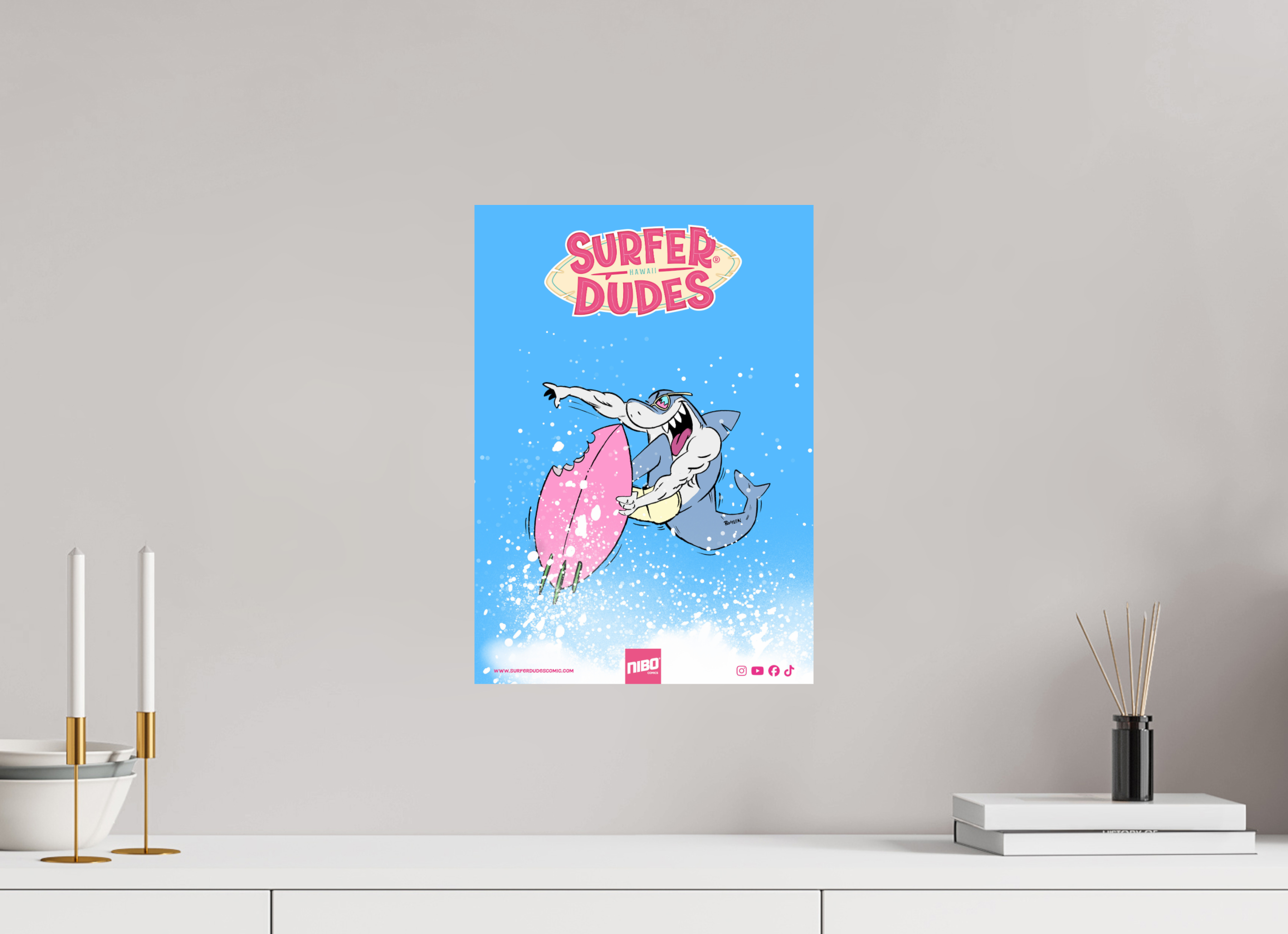 30 x 42,4 cm, Photo Print On Fuji Crystal DP II Poster: SharkBite Surfing – Surf Explosion – Surfer Dudes®