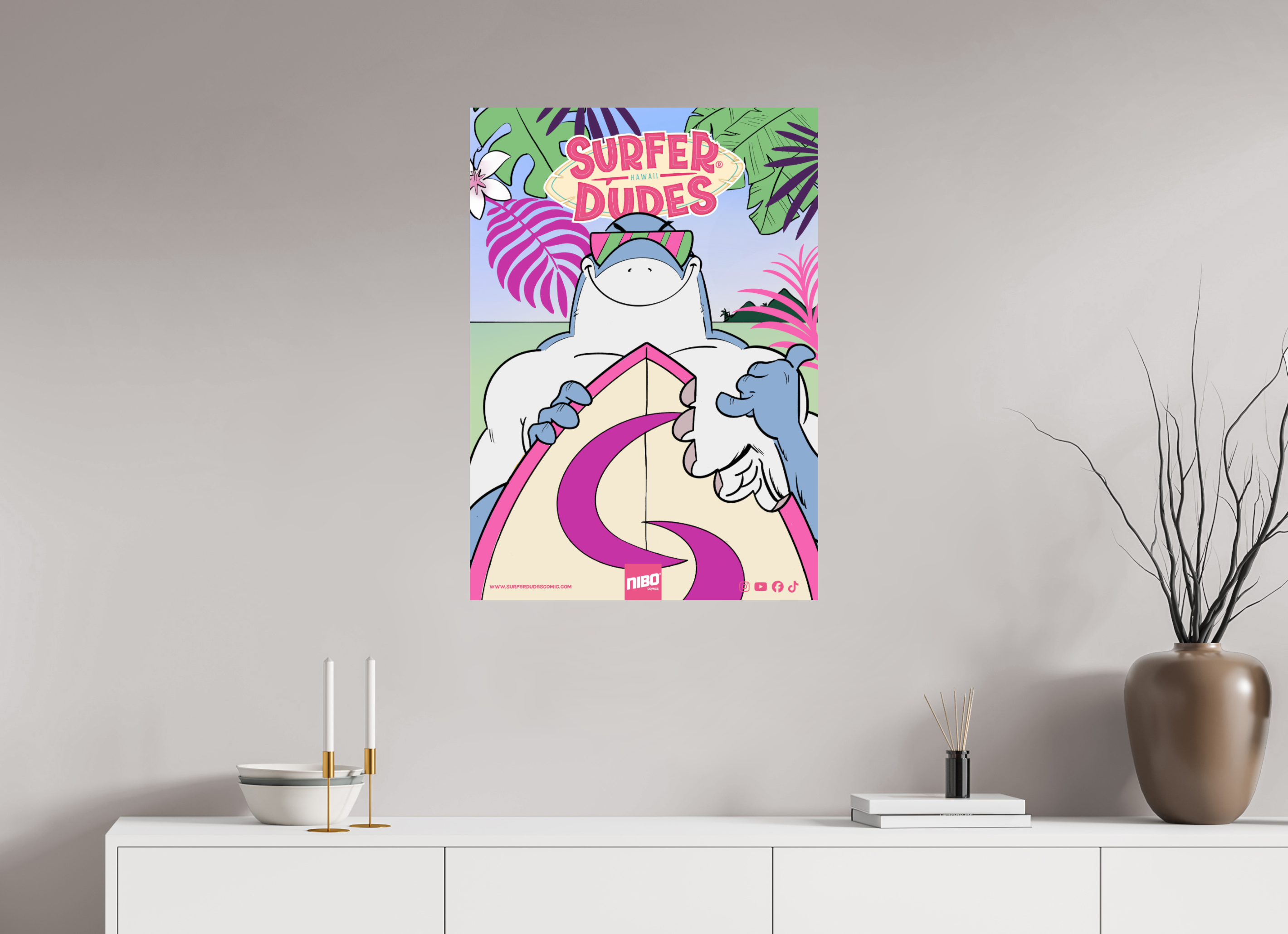 60 x 84,9 cm, Photo Print On Fuji Crystal DP II Poster: SharkBite Tropical Island Chill – Surfer Dudes®