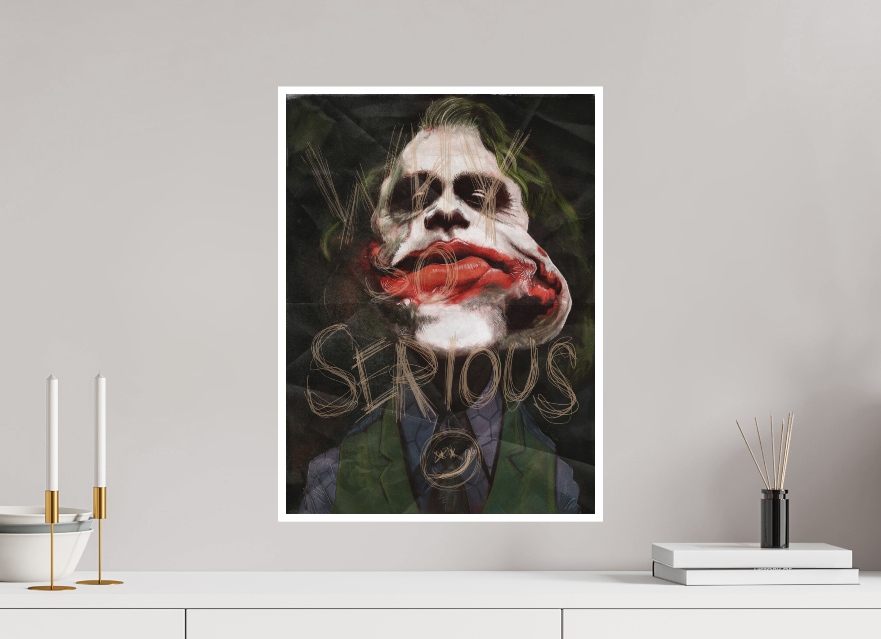 40 x 54,3 cm, Fine ArtPint Hahnemühle PhotoRag mit 1cm Rand Joker Karikatur Poster – Fine Art Print von NIBO auf Hahnemühle Papier | Premium Celebrity Wandkunst