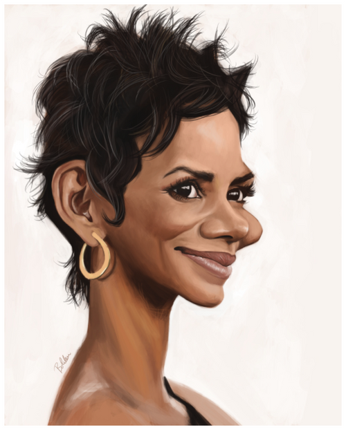 Main image Halle Berry Karikatur Poster – Fine Art Print von NIBO auf Hahnemühle Papier | Premium Celebrity Wandkunst