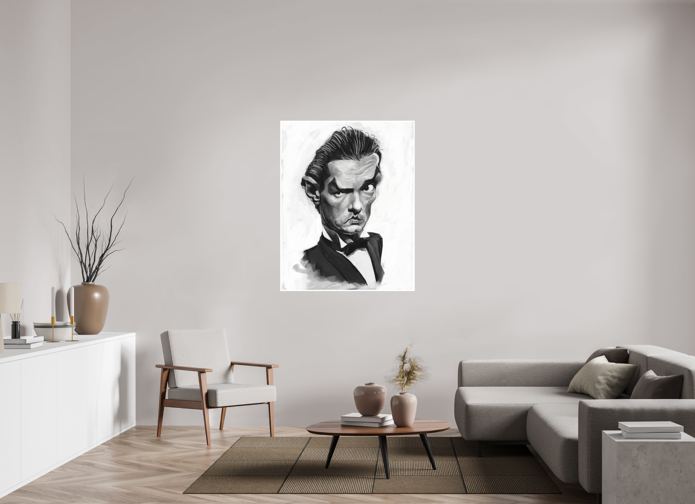 100 x 127,2 cm, FineArt Print Hahnemühle PhotoRag Falco Karikatur Print – Fine Art Print von NIBO auf Hahnemühle Papier | Ikonische Musiklegende Wandkunst