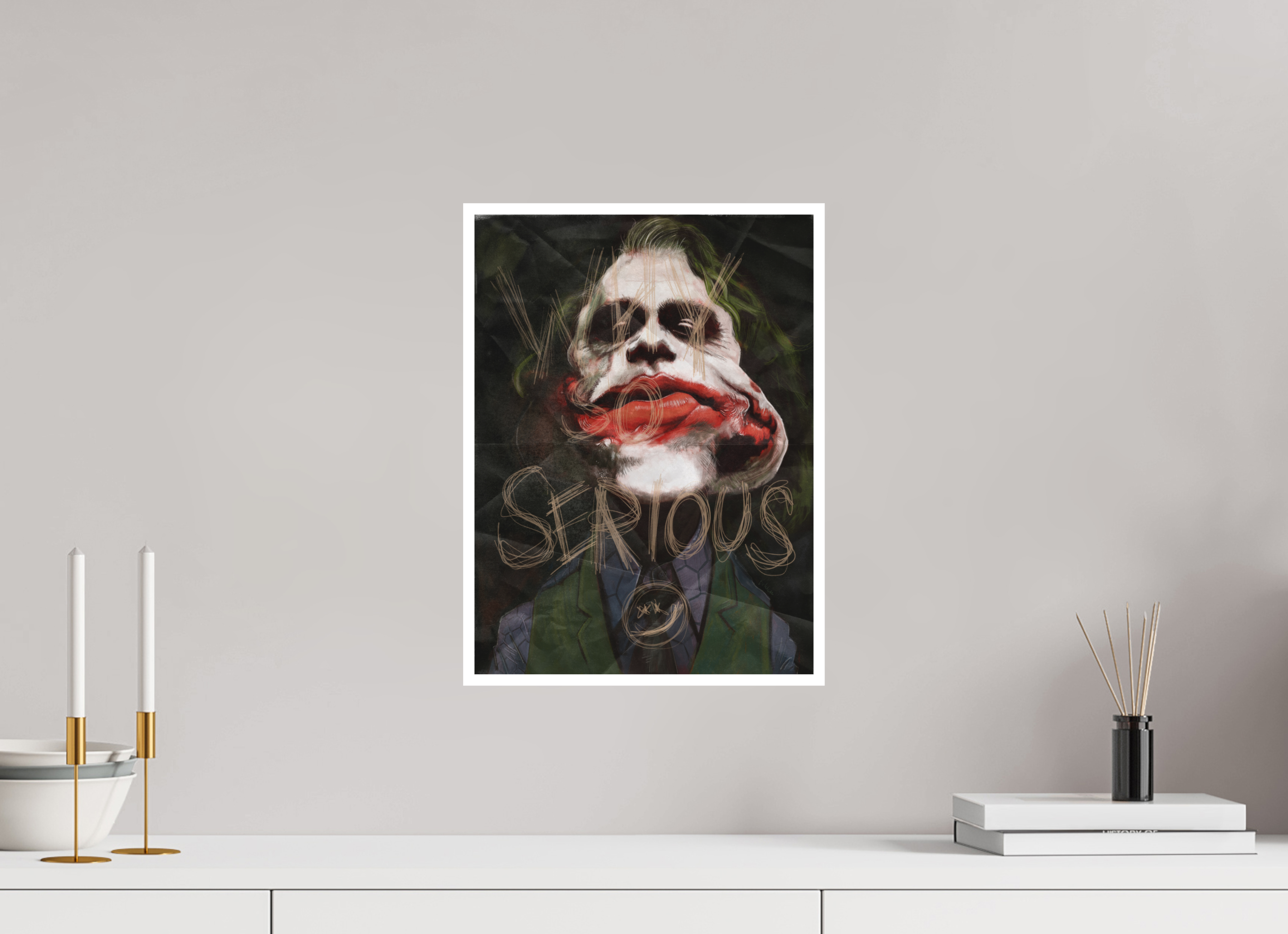 30 x 40,7 cm, Fine ArtPint Hahnemühle PhotoRag mit 1cm Rand Joker Karikatur Print – FineArt Print von NIBO auf Hahnemühle Papier | Premium Celebrity Wandkunst